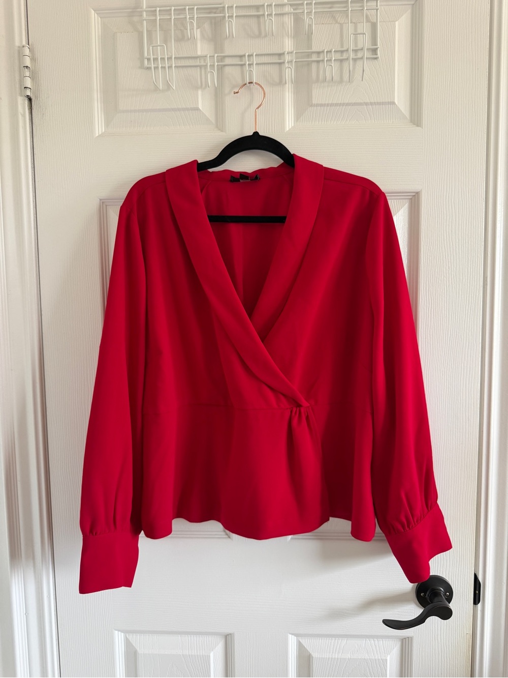 J. Crew Red Wrap-Front Long Sleeve Blouse
